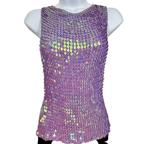 VINTAGE Lavender Sparkly Sequins Crochet Sleeveless Top Medium NWOT - Picture 1 of 11